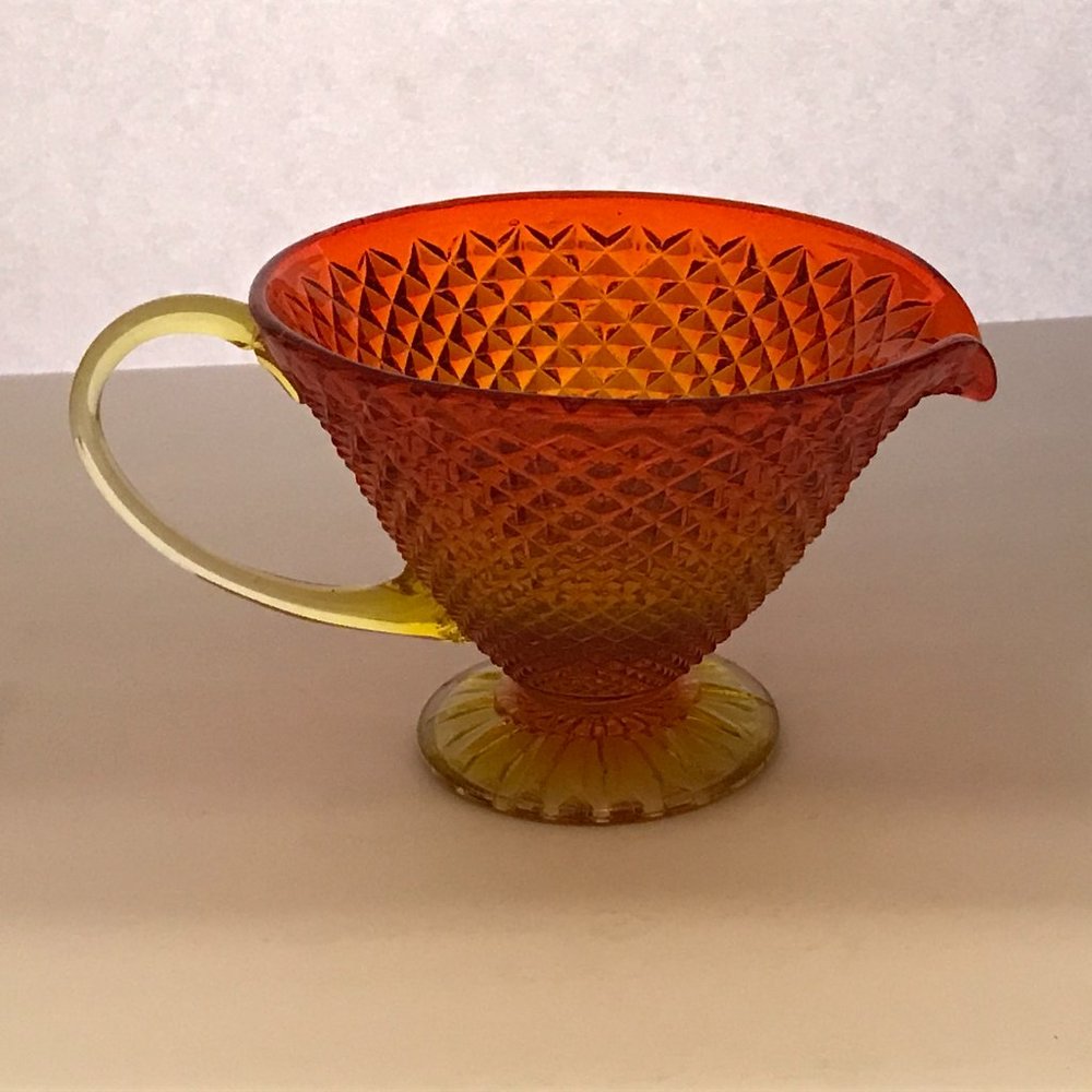 VTG Amberina Glass Pitcher by Jeanette Glass Co. Diamond Point Pattern